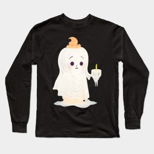 Cute Baby Ghost Holding Candle Funny Halloween Ghost Gothic,  retro vintage spooky halloween gothic ghost Long Sleeve T-Shirt